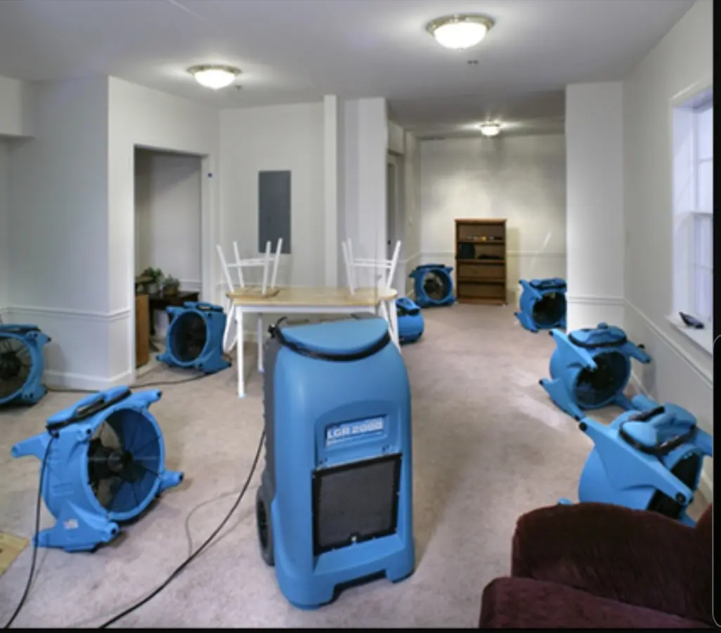 Air movers and dehumidifier setup for Water Damage Restoration in Bardmoor